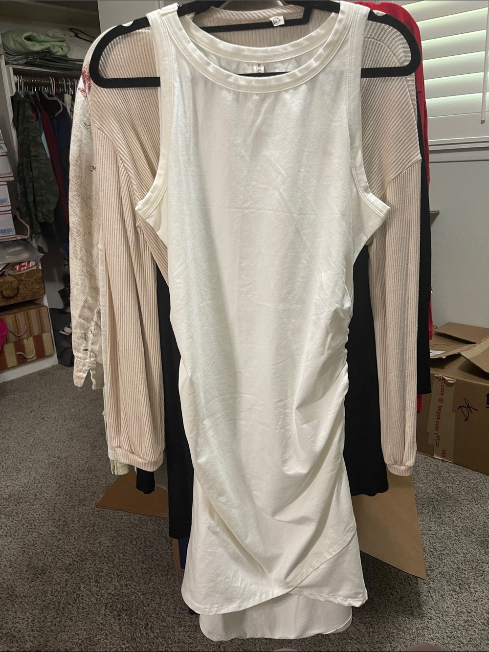 Sleeveless White Midi Dress with Side Ruching